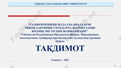 tadbirkorlikni jadal va yanada keng rivojlanish uchun barcha sharoitlarni yaratish - eng muhim vazifamizdir — PPTX