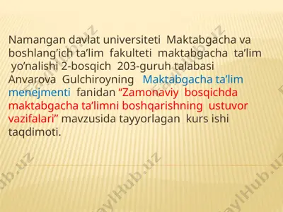 maktabgacha ta'lim muassasasi faoliyati — PPTX