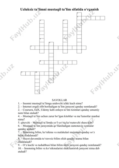 uzluksiz ta'limni mustaqil ta'lim sifatida o'rganish — PDF