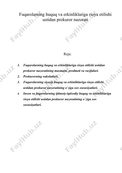 fuqarolarning huquq va erkinliklariga rioya etilishi ustidan prokuror nazorati — DOC