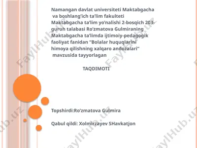 bolalar huquqlarini himoya qilishning xalqaro andozalari — PPTX