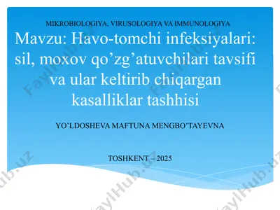 havo-tomchi infeksiyalari:sil, moxovqo’zg’atuvchilarining mikrobiologik tavsifi — PPTX