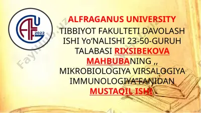 alfraganus university tibbiyot fakulteti davolash ishi — PPTX