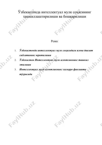 ўзбекистонда интеллектуал мулк соҳасининг ташкиллаштирилиши ва бошқарилиши — DOC