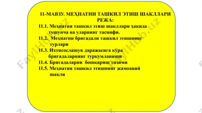 mehnatni tashkil etish shakllari — PPTX