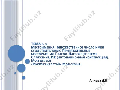 тема № 3местоимения. множественное число имён существительных. притяжательные местоимения. глагол. настоящее время. спряжение. ик (интонационная конструкция). мои друзья — PPTX