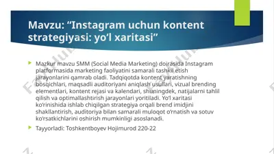 instagram uchun kontent strategiyasi: yo‘l xaritasi — PPTX
