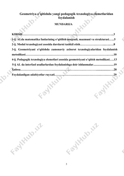 geometriya o'qitishda yangi pedagogik texnologiya elemetlaridan foydalanish — DOCX