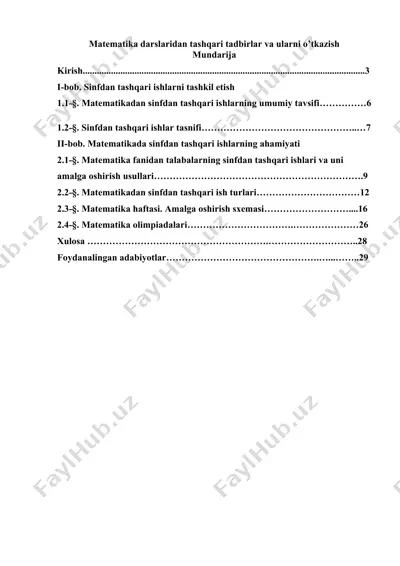 matematika darslaridan tashqari tadbirlar va ularni o’tkazish — DOCX