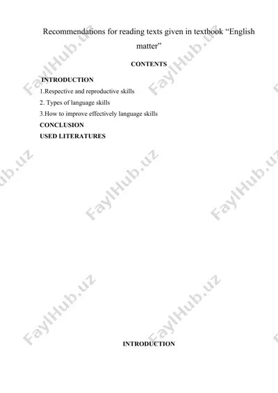 recommendations for reading texts given in textbook “english matter” — DOCX