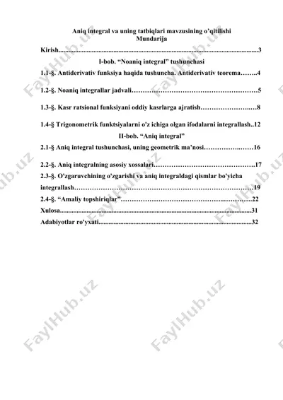 aniq integral va uning tatbiqlari mavzusining o'qitilishi — DOCX