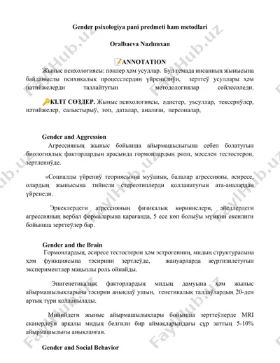 gender psixologiyasi: pänler hәm usullar — DOCX