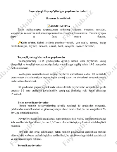 sayoz chuqirlikga qo’yiladigon poydevorlar turlari — DOCX