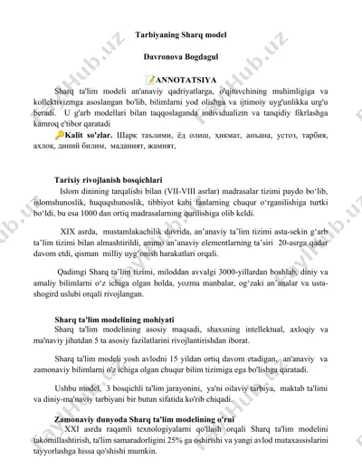 tarbiyaning sharq modeli — DOCX