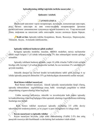 iqtisodiy tsikllar va bashorat qilish usullari — DOCX