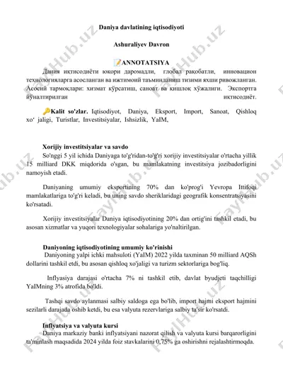 daniya davlatining iqtisodiyoti — DOCX