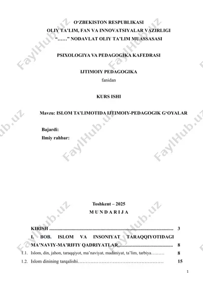 "islom ta’limotida ijtimoiy-pedagogik g‘oyalar" kurs ishi — DOCX