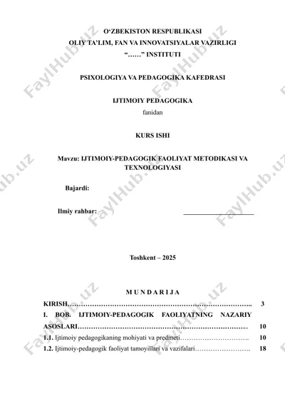 ijtimoiy-pedagogik faoliyat metodikasi va texnologiyasi — DOCX