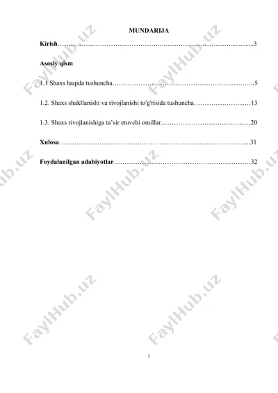 shaxsning rivojlanishi haqida tushuncha — DOCX