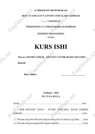 giyohvandlik – deviant atvor shakli sifatida — DOCX