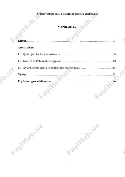 aylanayotgan qattiq jisimning kinetik energiyasi — DOCX