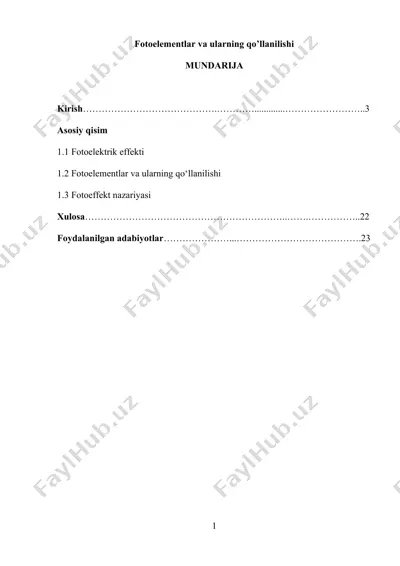 fotoelementlar va ularning qo’llanilishi — DOCX