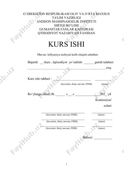 inflyatsiya mohiyati kelib chiqish sabablari — DOCX