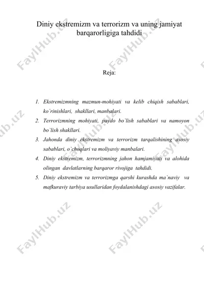 diniy ekstremizm va terrorizm va uning jamiyat barqarorligiga tahdidi — DOC