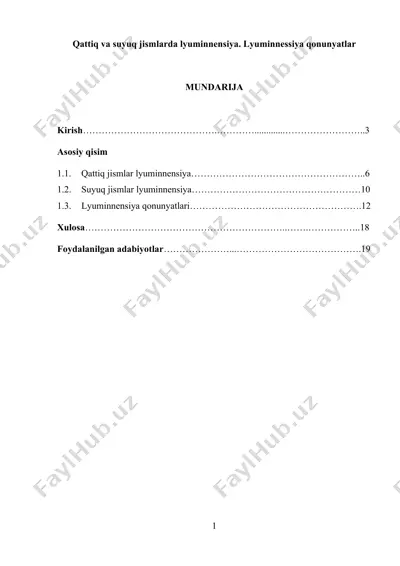 qattiq va suyuq jismlarda lyuminnensiya. lyuminnessiya qonunyatlar — DOCX