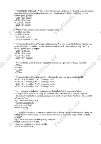 avtomobil yo'llari chora-tadbirlari to'g'risida qonunlar — PDF