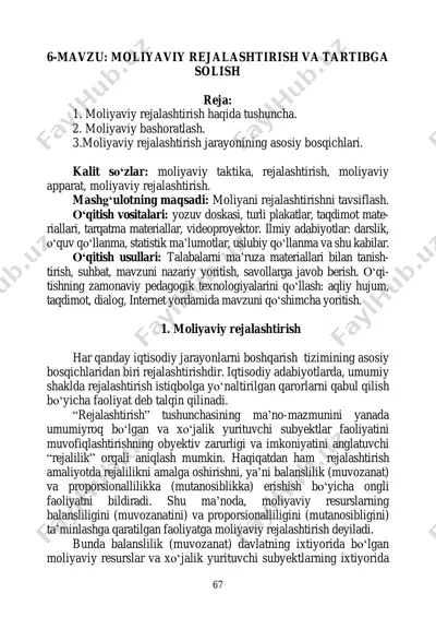 moliyaviy rejalishtirish va tartibga solish — PDF