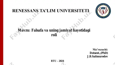 falsafa va uning jamiyat hayotidagi roli — PDF