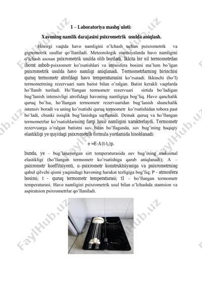 havo namligini psixrometrik usulda aniqlash — PDF