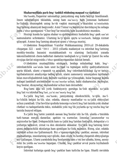 shaharsozlikda park-bog‘ tashkil etishning maqsad va vazifalari — PDF