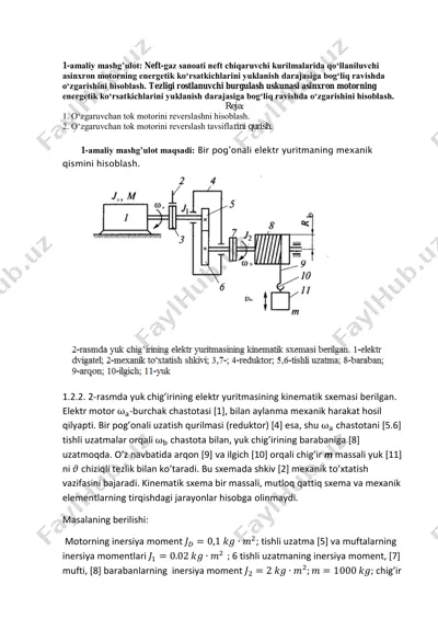 asinxron motorining energetik ko‘rsatkichlarini yuklanish darajasiga bog‘liq ravishda o‘zgarishini hisoblash — PDF