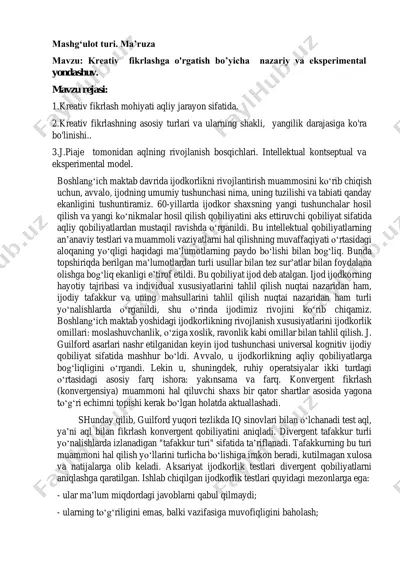 ijodkorlik va uni rivojlantirish — PDF