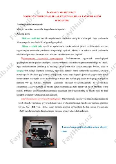 mаkrо vа mikrоtаhlillar uchun shliflar tаyyorlashni o'rgаnish — PDF