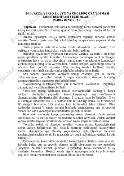 yerto‘la usti va chordoq ora yopmasi konstruksiyalari yechimlari — PDF