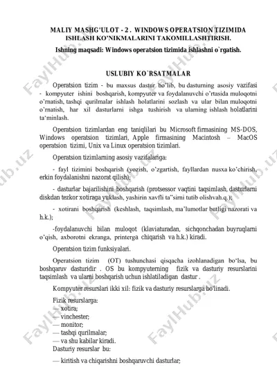 windows operatsion tizimida ishlash ko’nikmalari — PDF