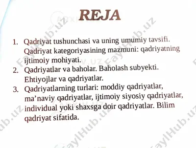 qadriyatlar va ularning o'rni inson hayotida — PDF