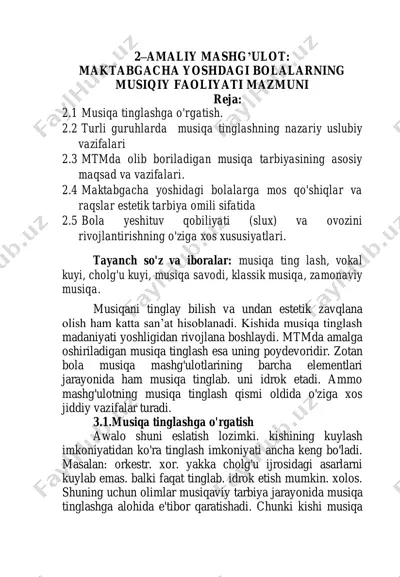 maktabgacha yoshdagi bolalarning musiqiy faoliyati — PDF