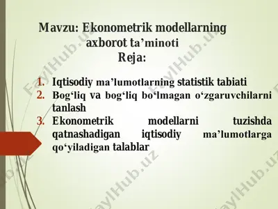 ekonometrik modellarning axborot ta’minoti — PDF