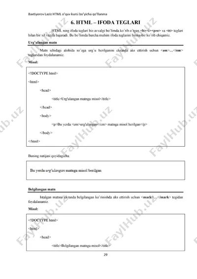html o'quv kui bo'yicha go'lanma — PDF