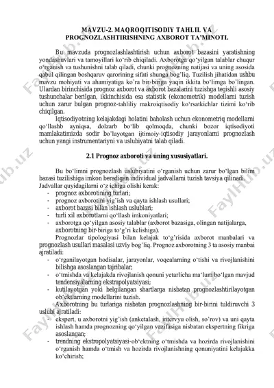 prognozlash uslubiyatlari va axborot bazasi tuzilishi — PDF