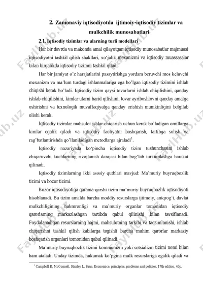 zamonaviy iqtisodiyotda ijtimoiy-iqtisodiy tizimlar va mulkchilik munosabatlari — PDF