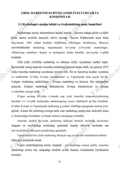 marketingni rivojlanish evolyusiyasi va konsepsiyasi — PDF