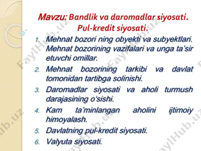 bandlik va daromadlar siyosati — PDF