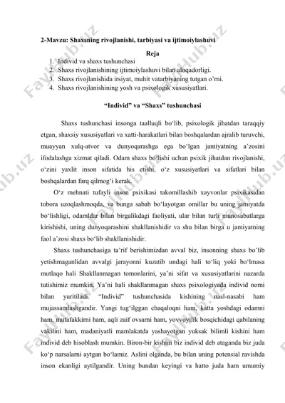 shaxsning rivojlanishi, tarbiyasi va ijtimoiylashuvi — PDF