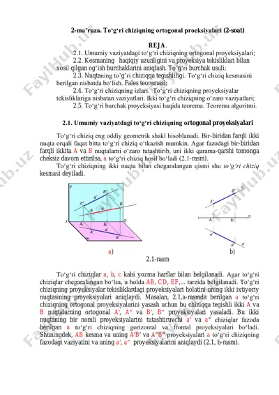 to‘g‘ri chiziqning ortogonal proyeksiyalari — PDF