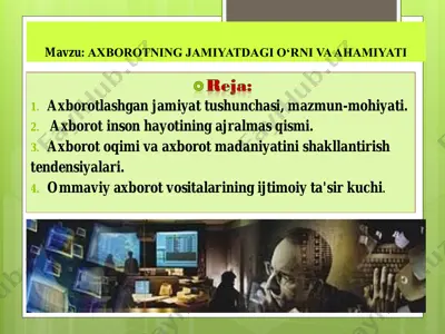 axborotning jamiyatdagi o'rni va ahamiyati — PDF